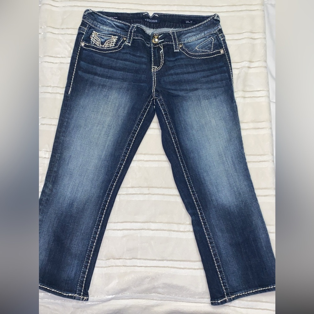 VIGOSS Stylish Blue Denim Jeans with Embellished Pocket - Picture 3 of 7